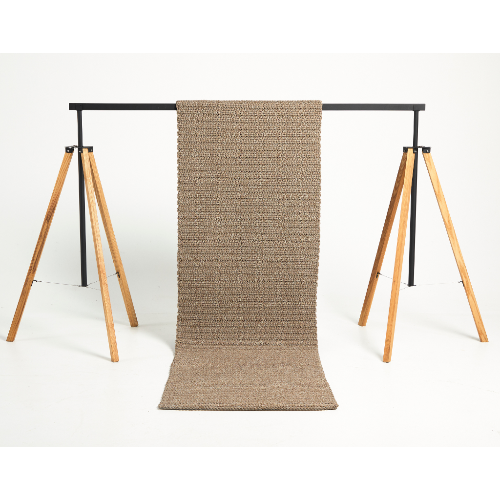Front view of the Crochet Runner Rug in colour Almond