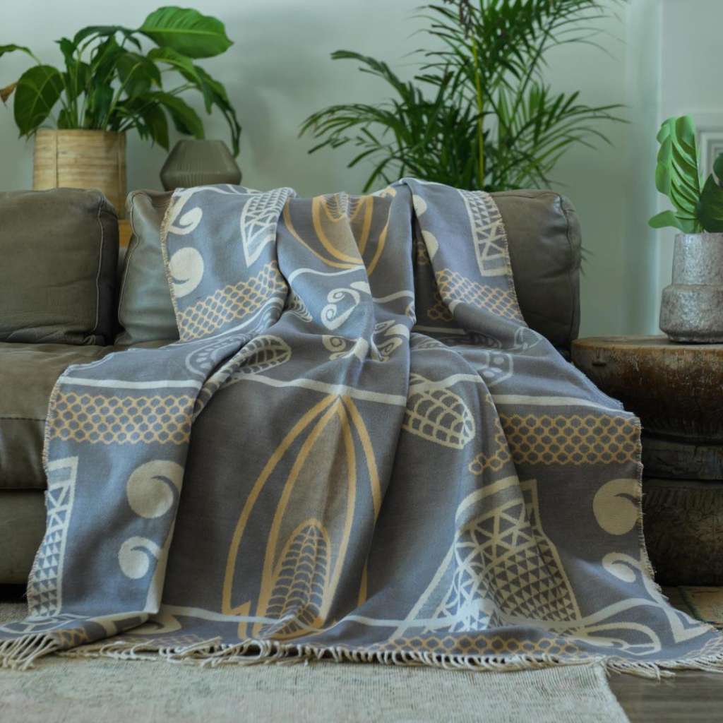 Lifestyle Image of the Basotho Throw Iron/Bone 2