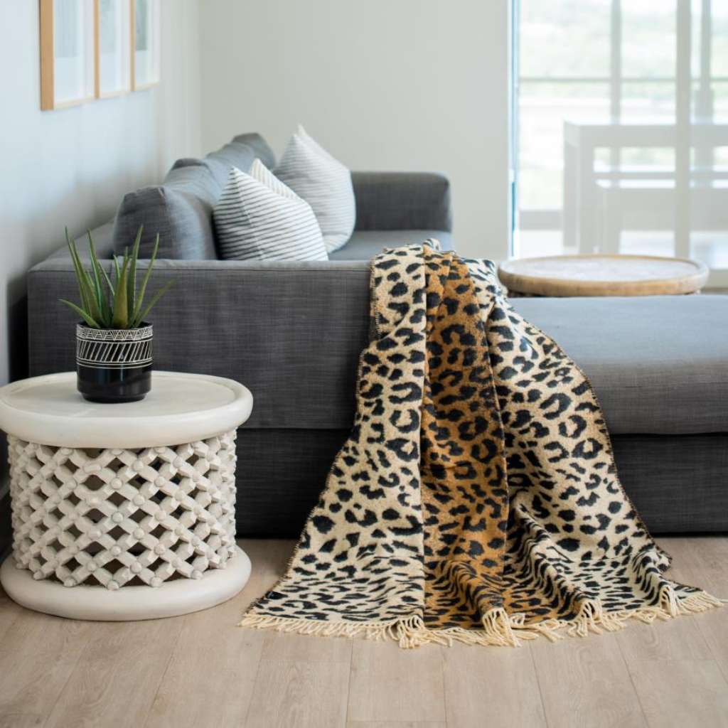 Lifestyle image of the Leopard Skin Throw Black/Leather
