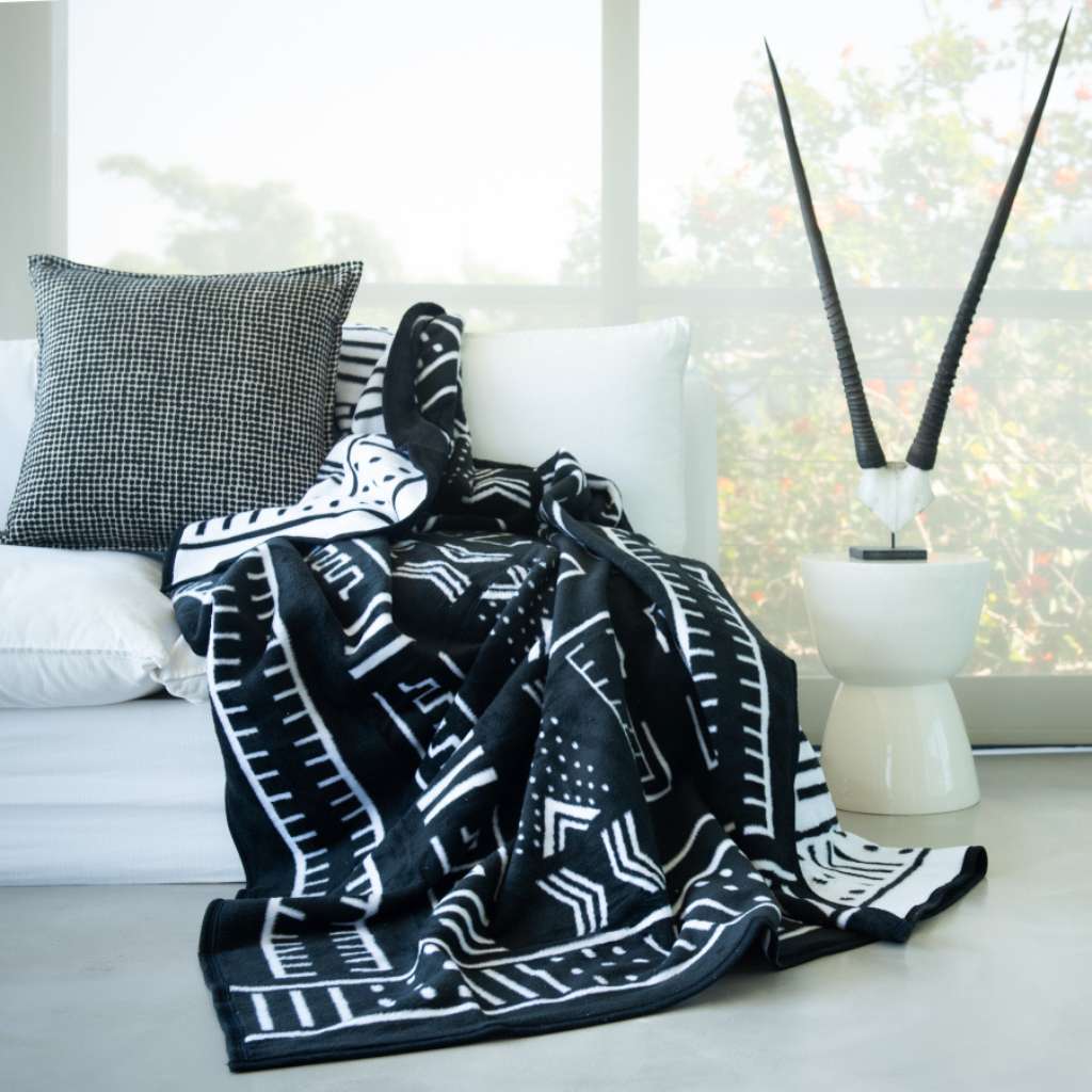 Lifestyle image of Mali Cotton Suede Mud Cloth Black/White 1
