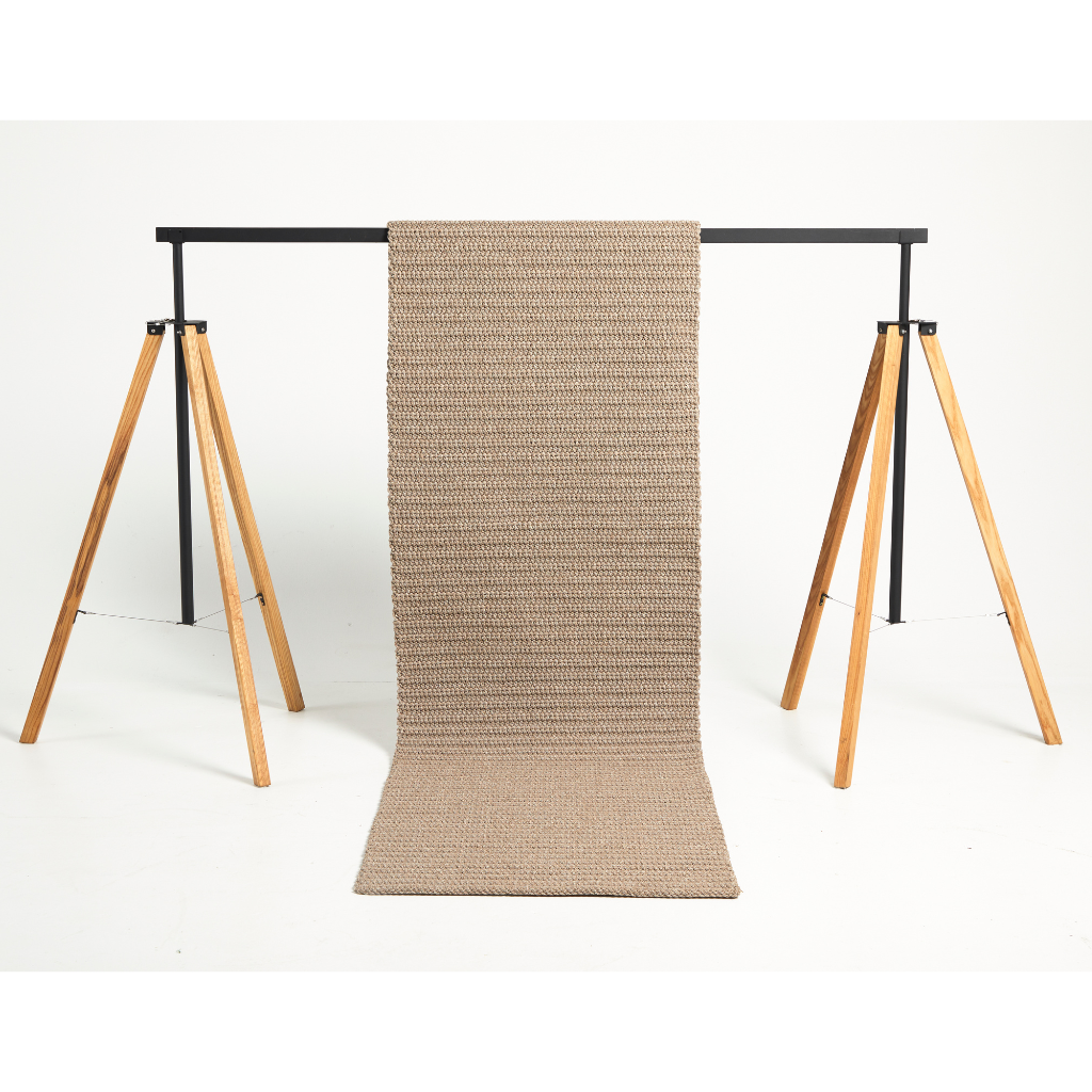 Front view of the Crochet Runner Rug in colour Morning Mist