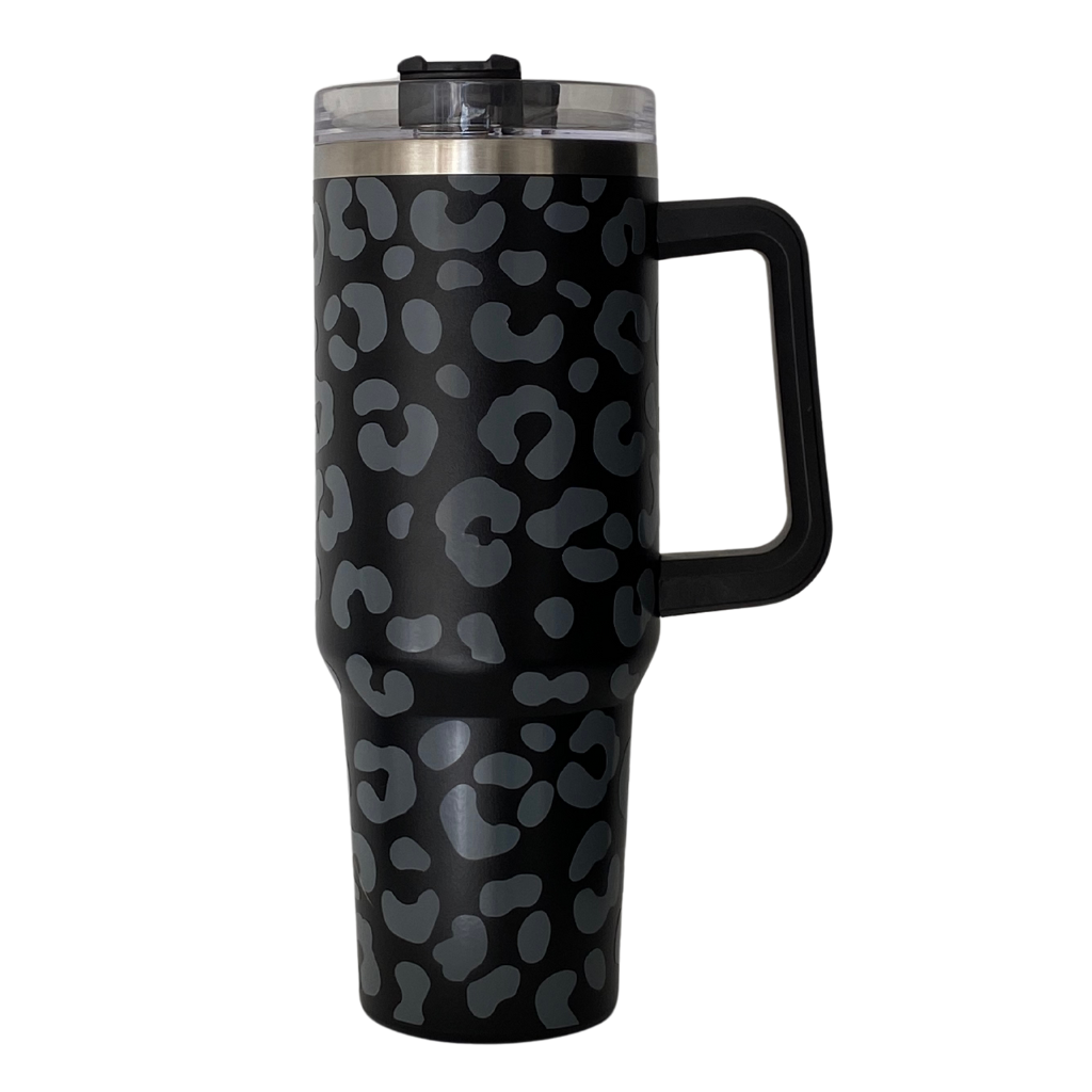 Travel Tumbler | Leopard Print Black & Grey