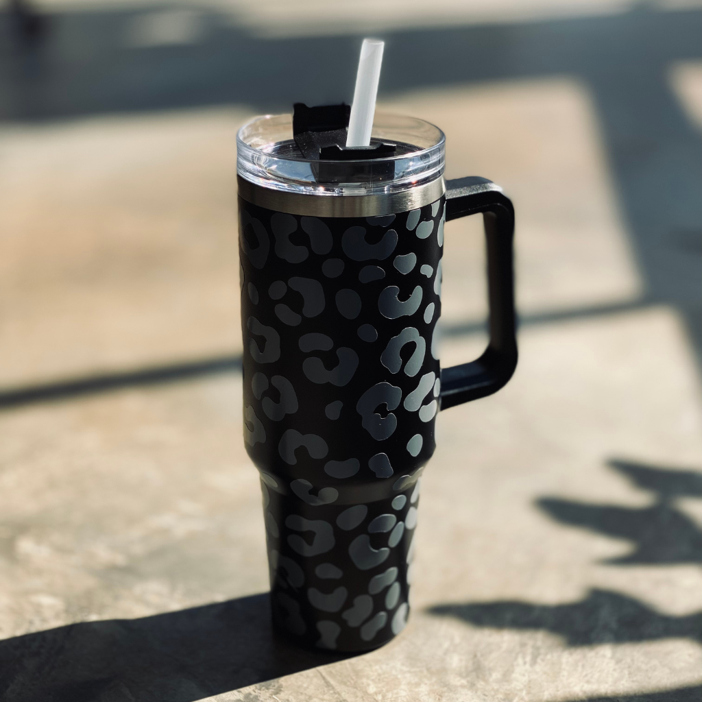 Travel Tumbler | Leopard Print Black & Grey