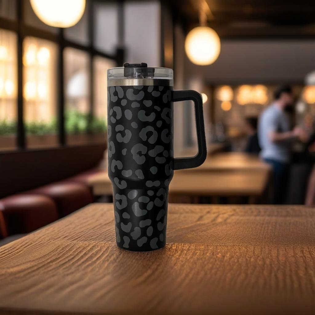 Travel Tumbler | Leopard Print Black & Grey