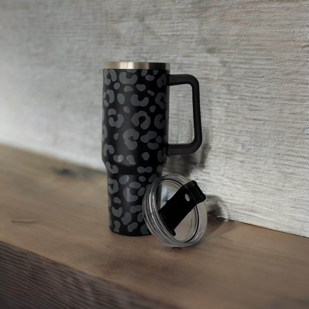 Travel Tumbler | Leopard Print Black & Grey