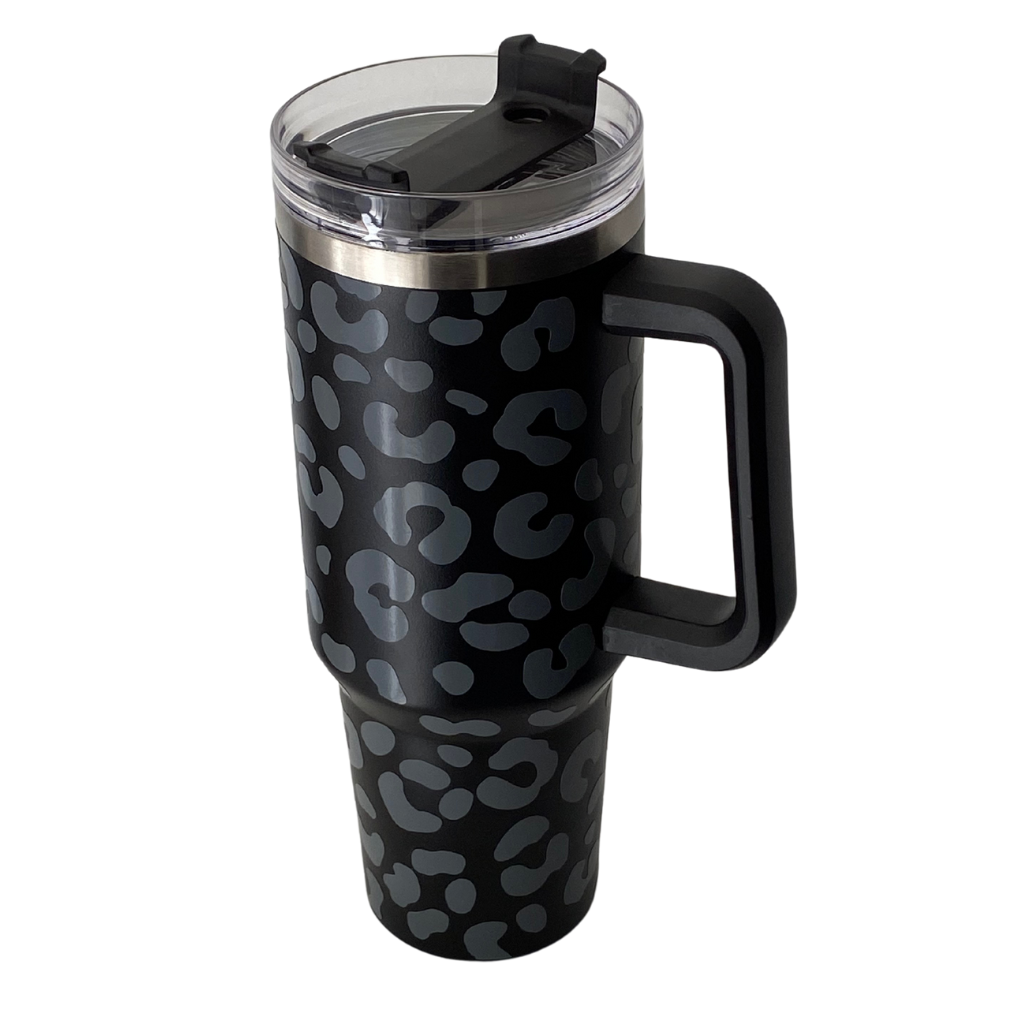Travel Tumbler | Leopard Print Black & Grey