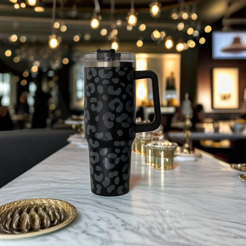 Travel Tumbler | Leopard Print Black & Grey