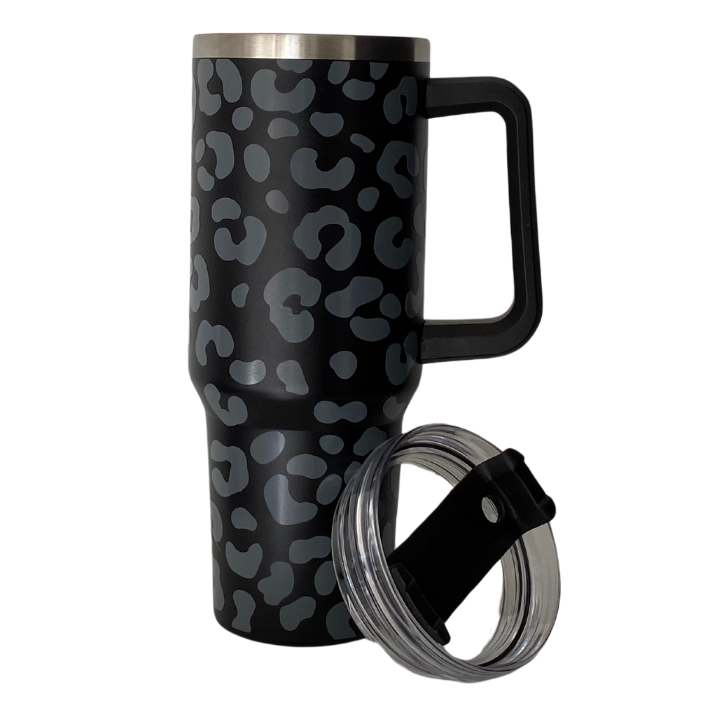 Travel Tumbler | Leopard Print Black & Grey
