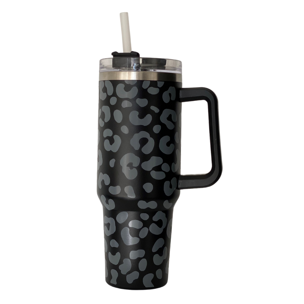 Travel Tumbler | Leopard Print Black & Grey