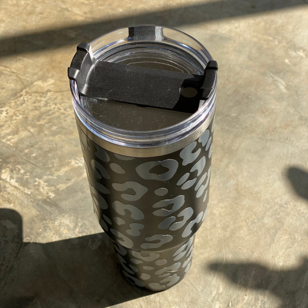 Travel Tumbler | Leopard Print Black & Grey