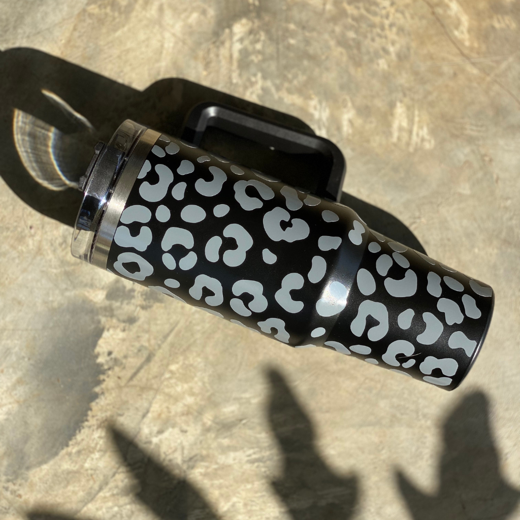 Travel Tumbler | Leopard Print Black & Grey