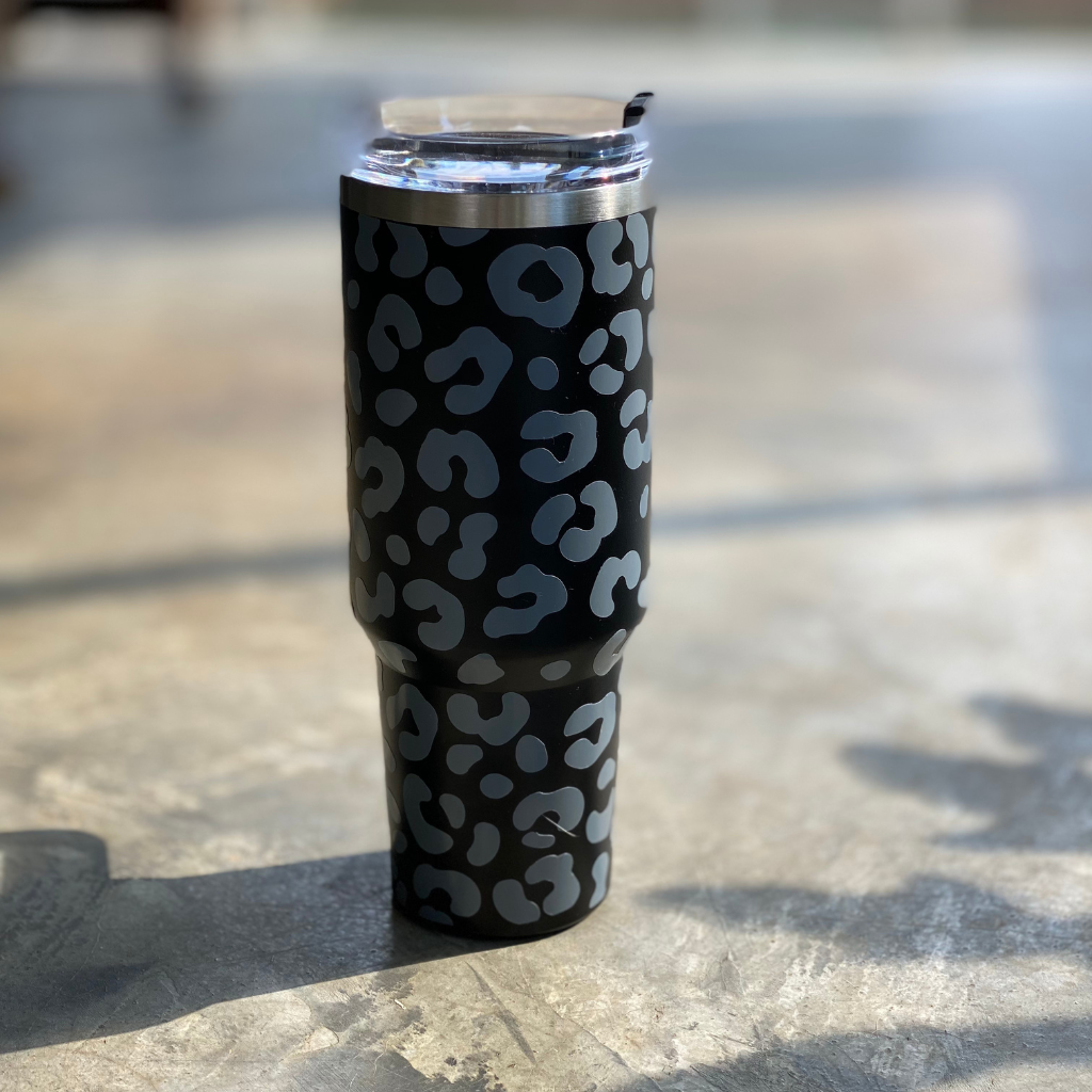 Travel Tumbler | Leopard Print Black & Grey