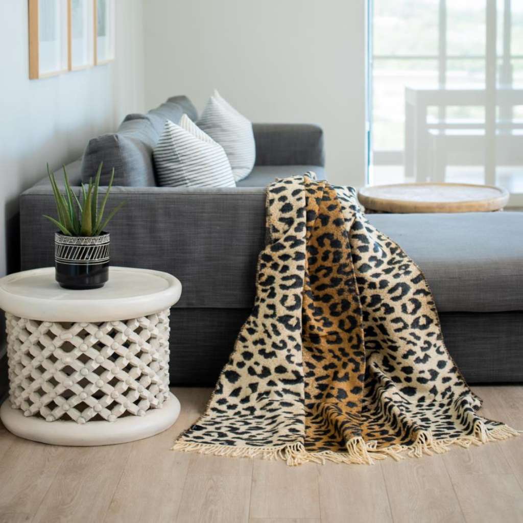 Leopard Skin Throw | Black/Leather