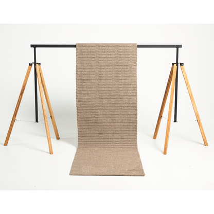 Front view of the Crochet Runner Rug in colour Morning Mist