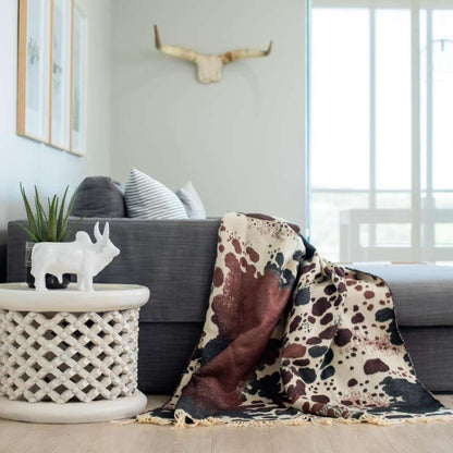 Lifestyle image of the Nguni Skin Throw Ivory/Black